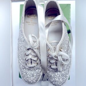 Kate Spade Keds  ivory Glitter platform Sneakers wedding communion
